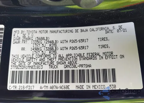 2021 Toyota Tacoma Trd Sport из США, поврежденный, VIN 3TMBZ5DN1MM031813